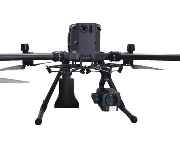 Dron DJI M300 M350 equipado con IMSI catcher para la identificación y localización de teléfonos móviles mediante tecnología celular.